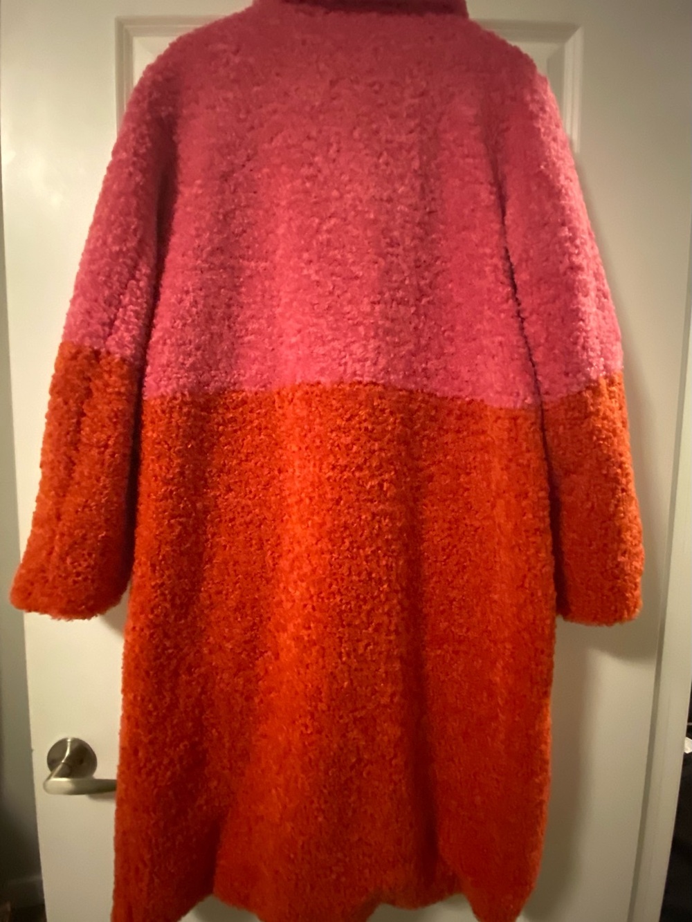 Colorblock Bouclé TEDDY Coat in Pink and Orange - Picture 7 of 9